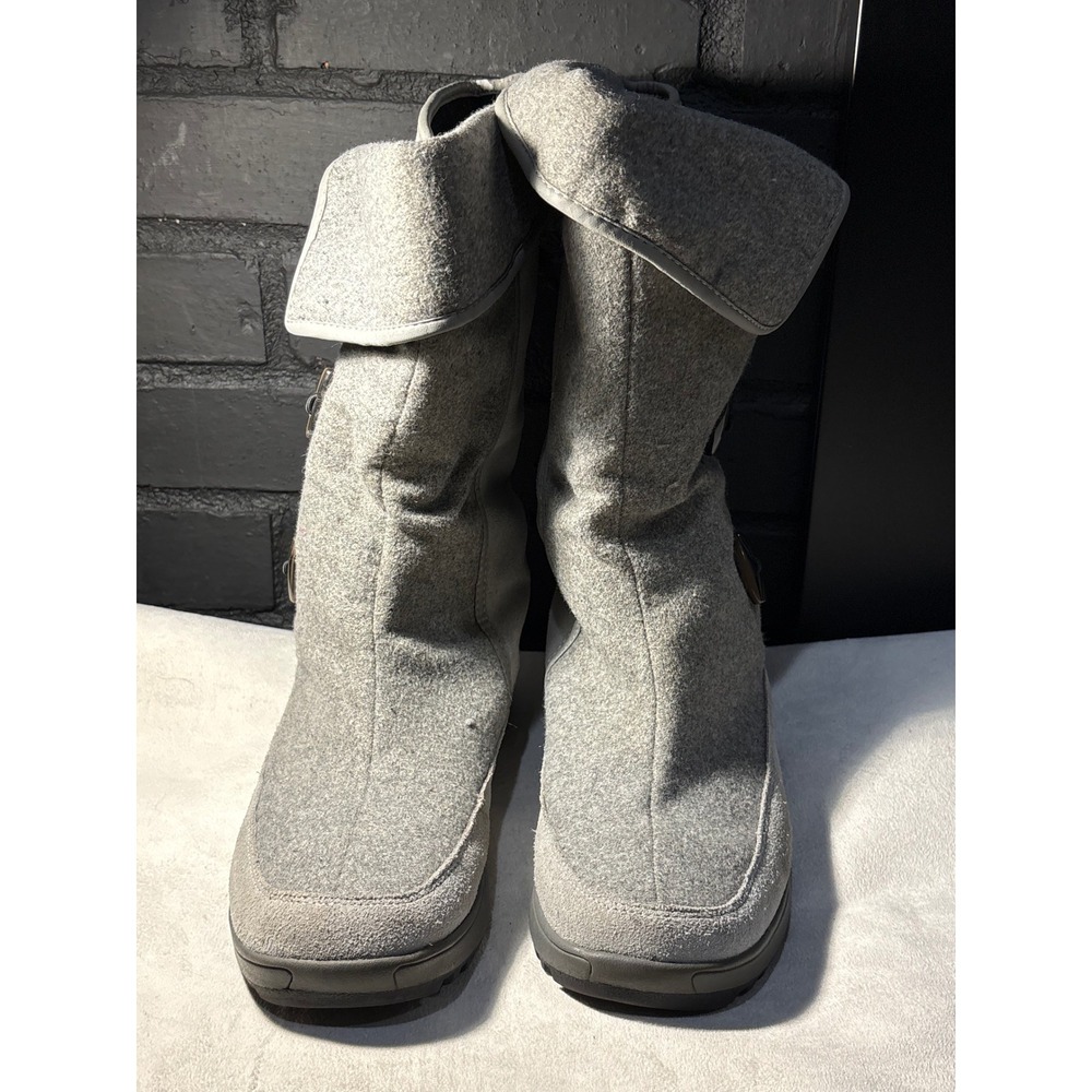 Lands End Boots Womens 9 Grey Felt Suede Toggle Mid Calf Winter Snow Boots